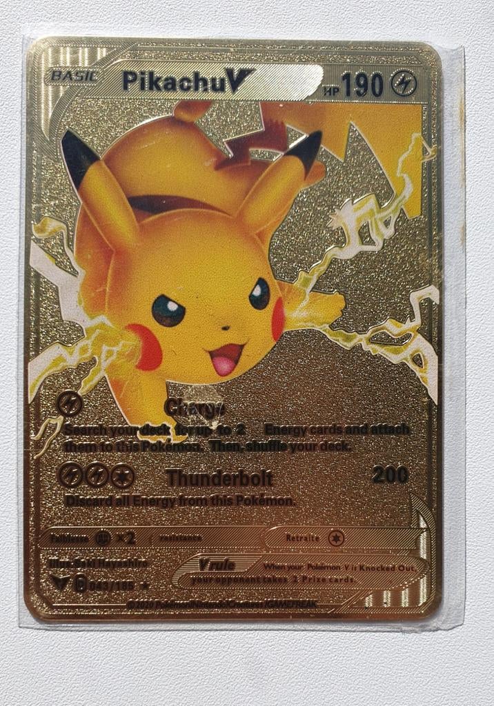 Pikachu V Metal Card, Pokemon kaart van metaal. Goudkleurige, Ophalen of Verzenden, Nieuw