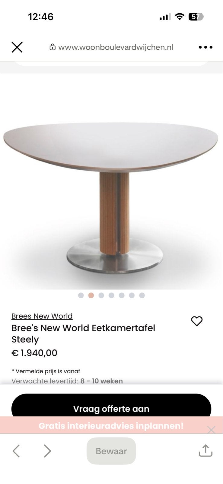 Bree's New World Eetkamertafel Steely - Ovaal, Ophalen, Gebruikt, 100 tot 150 cm, Vier personen