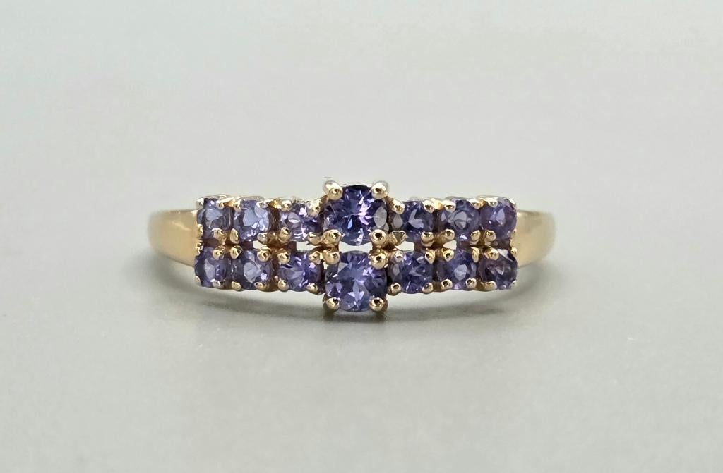 Gouden Vintage design ring edelstenen tanzaniet. 2026/294., 18 tot 19, ., Paars, Nieuw