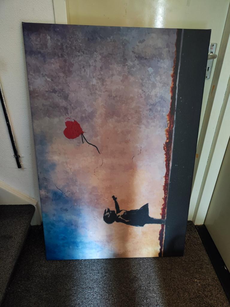 Banksy poster (doek op houten frame), Ophalen