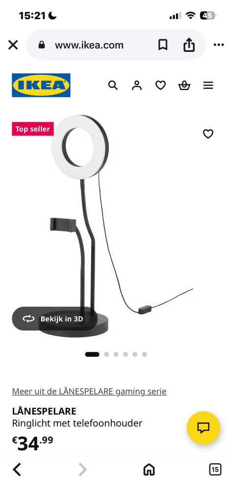 LÅNESPELARE ringlamp met telefoonhouder, Ophalen of Verzenden, Zo goed als nieuw