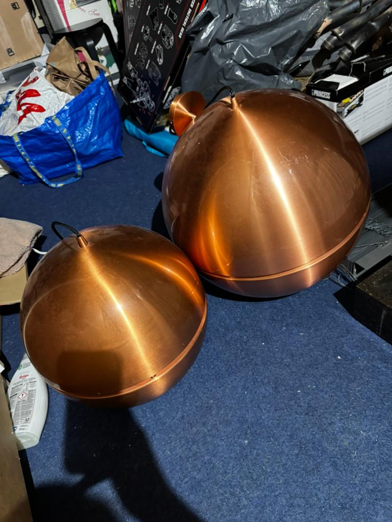 Zuiver koperen hanglampen - set van 2, Ophalen, Gebruikt, Metaal, Minder dan 50 cm