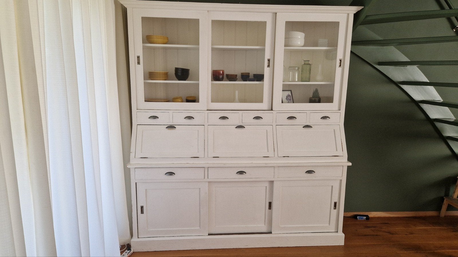 GRATIS AFHALEN Prachtige witte buffetkast met vitrine en lad, Ophalen, Gebruikt, 200 cm of meer, 200 cm of meer