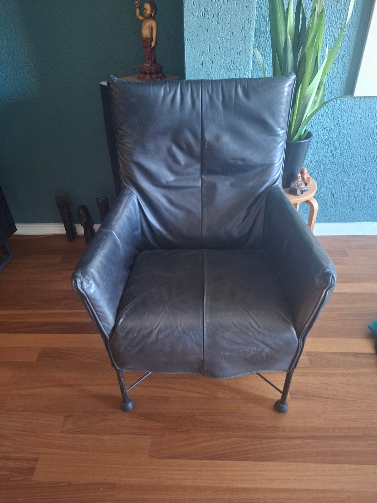 Comfortabele zwarte leren fauteuil, Ophalen, Gebruikt, Zwart, Leer