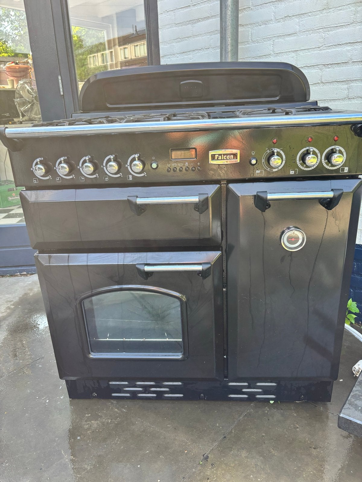 Falcon Fornuis Zwart - 5-pits Gasfornuis met Ovens, Ophalen, Gebruikt, 60 cm of meer, Gas