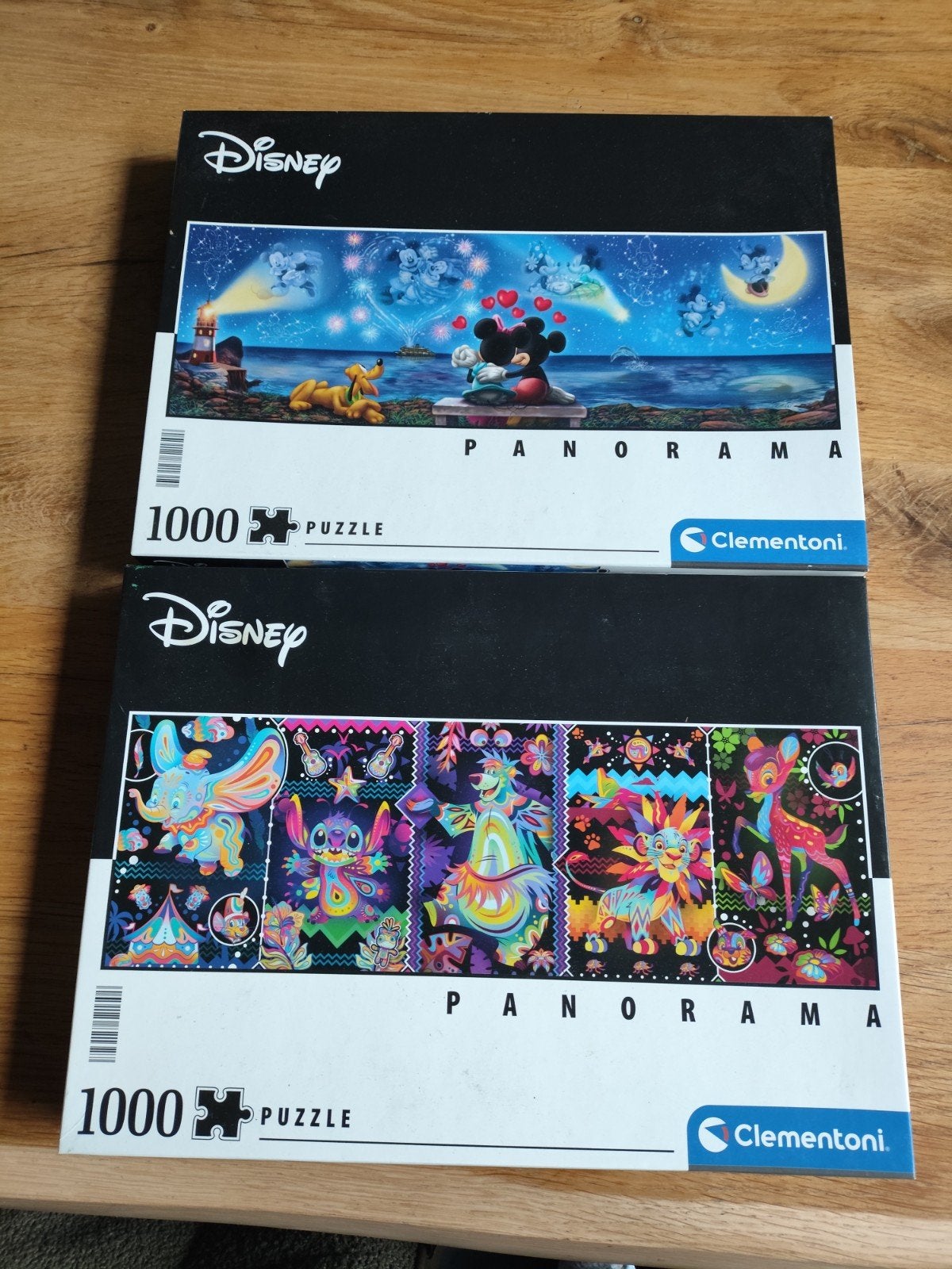 2 Disney Clementoni Panorama Puzzels 1000 stukjes, Ophalen of Verzenden, 500 t/m 1500 stukjes, Zo goed als nieuw, Legpuzzel