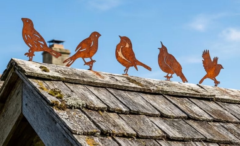 Tuinstekers Vogeltjes 5 stuks metaal roest, Ophalen of Verzenden, Nieuw