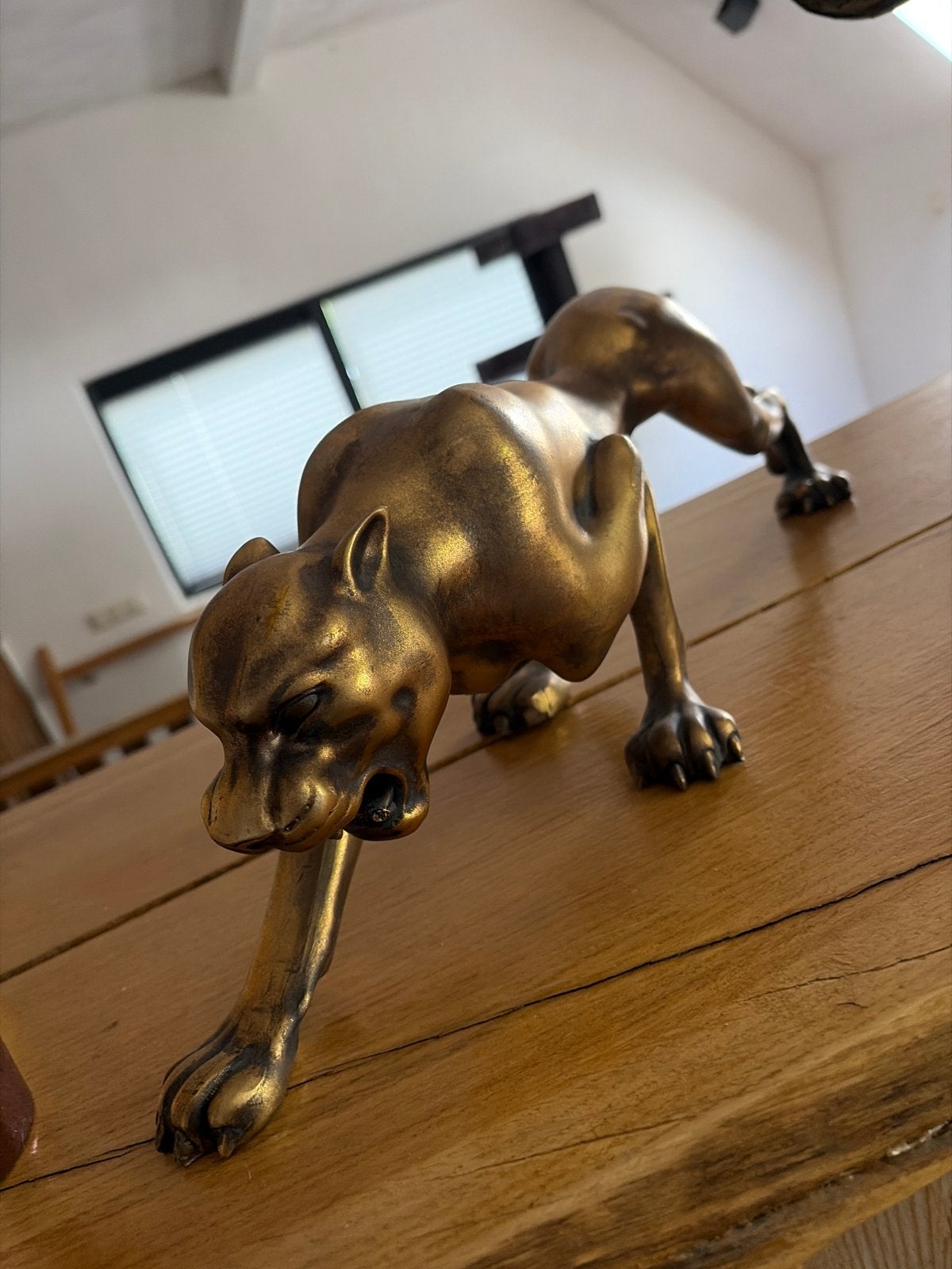 Bronzen Panter Beeld - Elegant en Krachtig, Ophalen, 20 - 50 cm, Beeld, Goud
