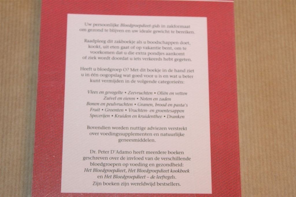 Bloedgroep O Zakboekje — Voeding & Lijsten — D’Adamo 2009, Boeken, Verzenden, Zo goed als nieuw