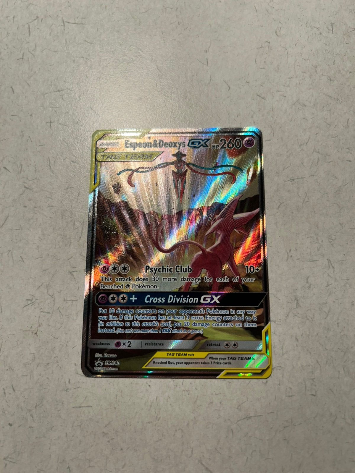 Espeon & Deoxys GX #SM240 Pokemon Promo, Ophalen of Verzenden, Zo goed als nieuw