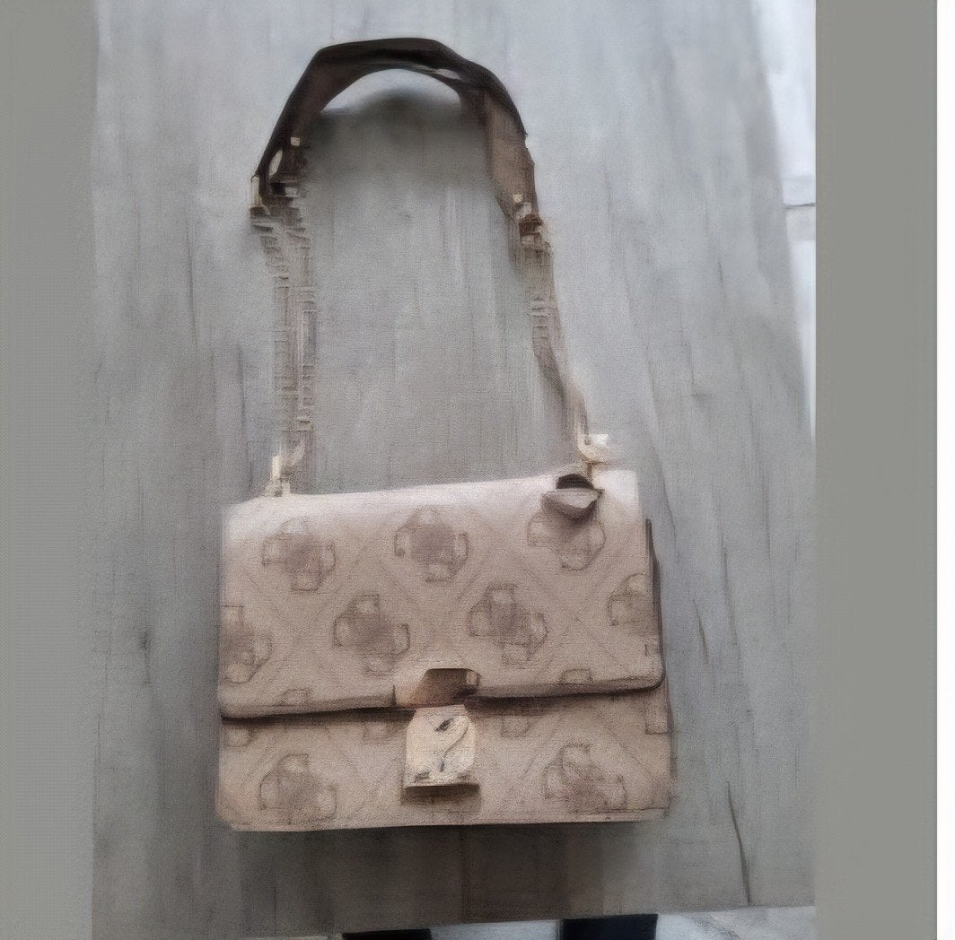 Stijlvolle Guess schoudertas met monogram patroon, Ophalen of Verzenden, Gebruikt, Beige, Schoudertasje