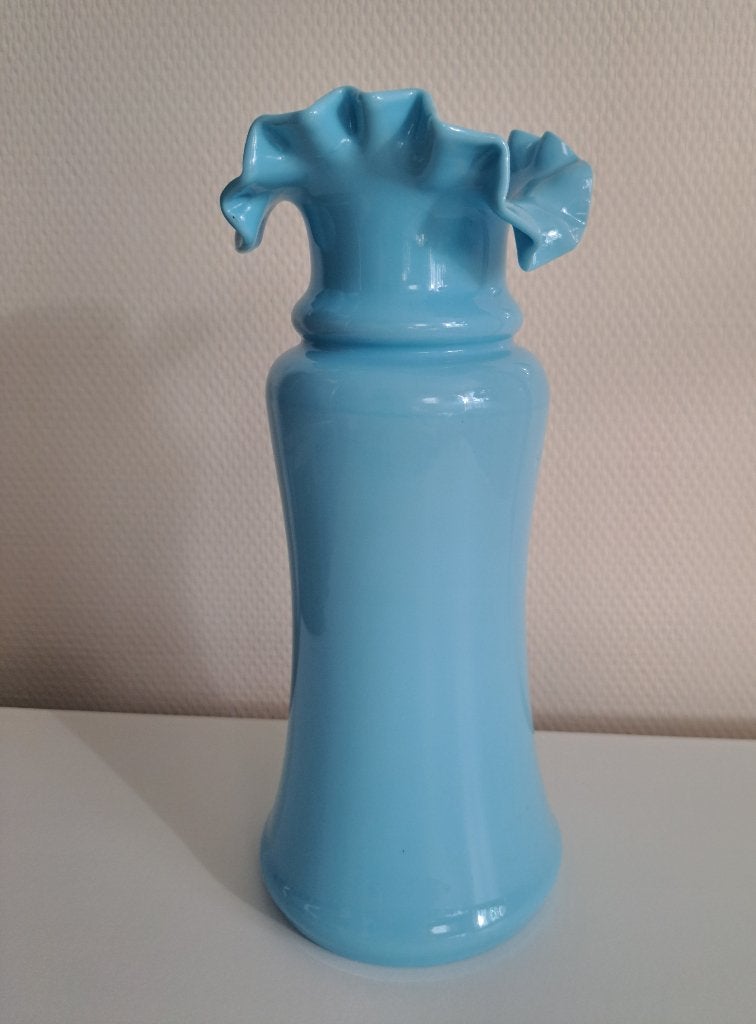 Art Deco Blauwe Melkglas Vaas France, Antiek en Kunst, Ophalen of Verzenden