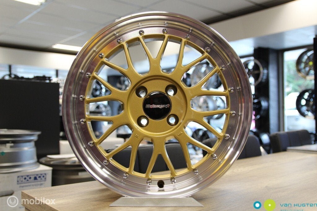 Retro velgenset KR 307 Gold - 7X16 - 4X100 - ET25, Ophalen, Velg(en), 16 inch, Nieuw