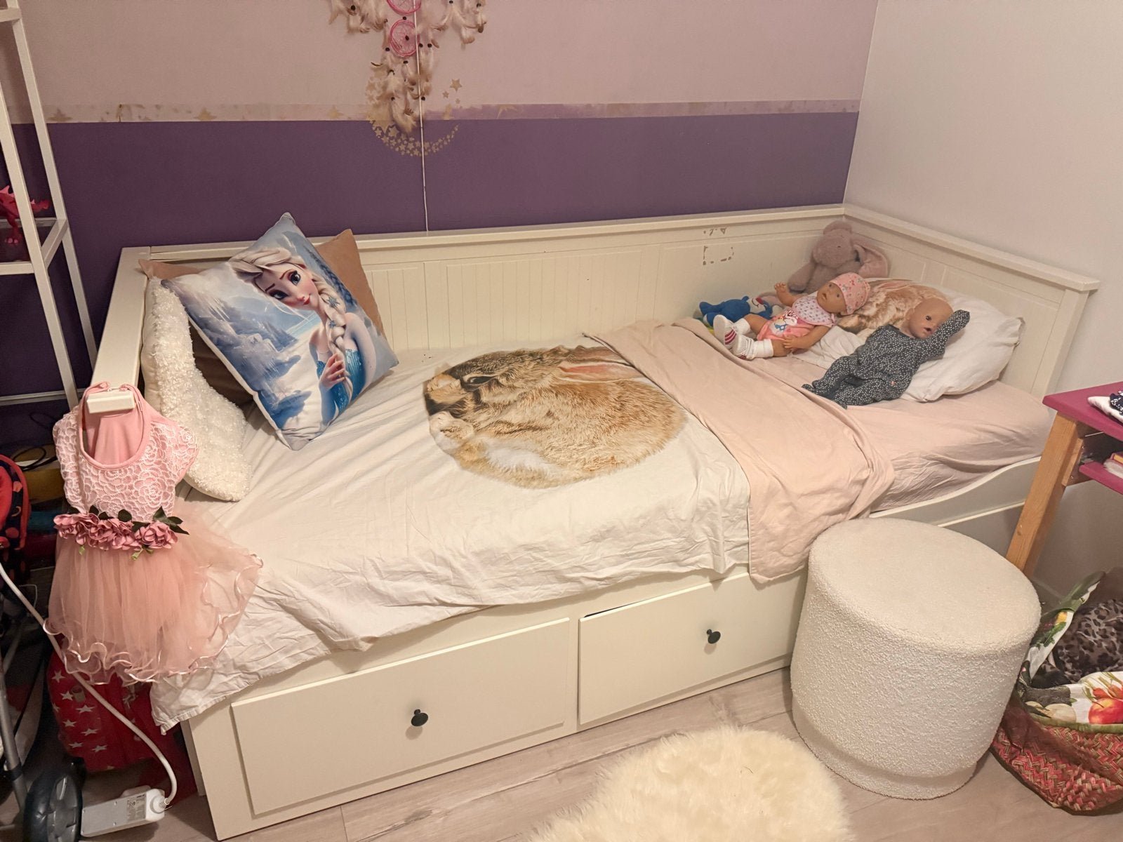 Ikea bed met lattenbodem, uitschuifbaar en opbergruimte, Wit, Tweepersoons, Ophalen of Verzenden, Overige maten