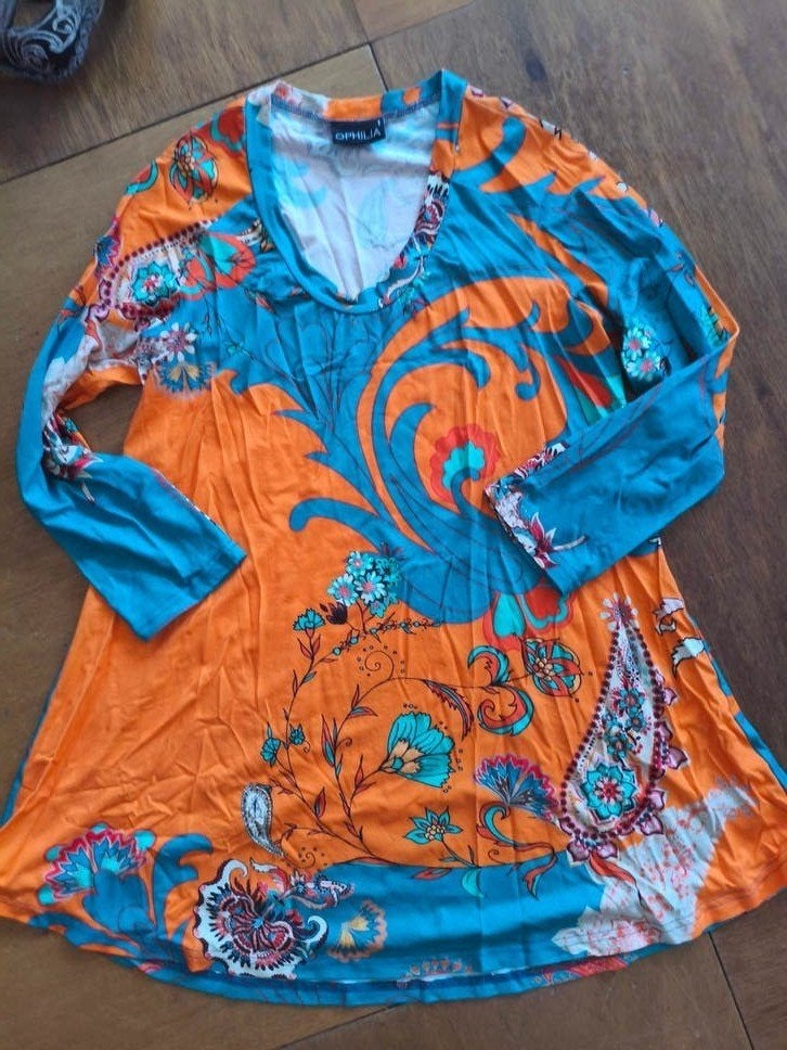 Ophelia Oranje/Blauwe Tuniek met Lange Mouwen, Meerkleurig, Ophelia, Nieuw, Lange mouw