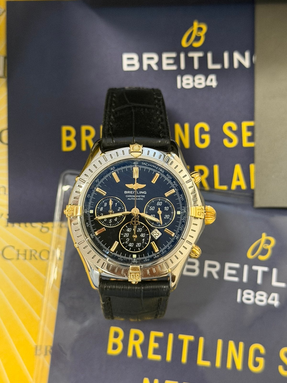 Breitling Shadow Flyback  2 Years Breitling Warranty, Leer, Staal, Breitling, Polshorloge