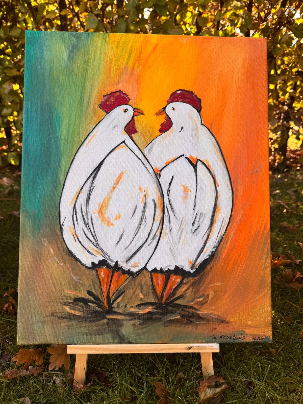 Kippen schilderij, Ophalen