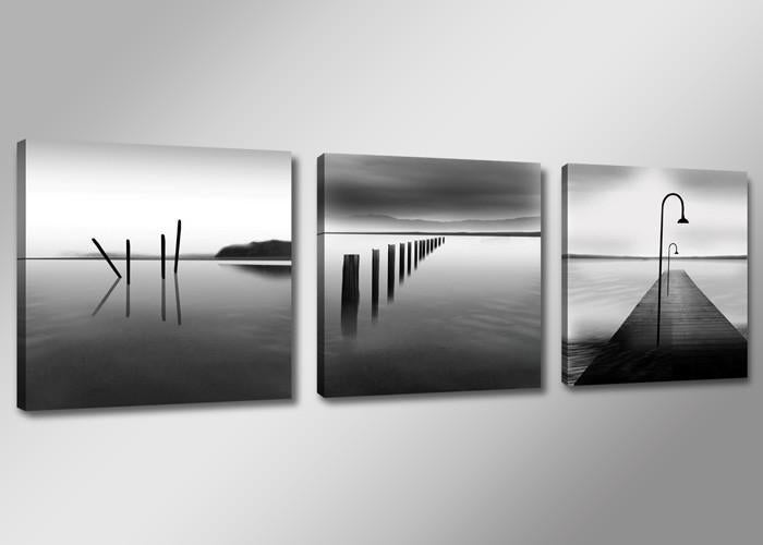 Nieuw * 3 Luik van Canvas * Stil Water Zwart Wit 50x150cm, Huis en Inrichting, Woonaccessoires | Schilderijen, Tekeningen en Foto's