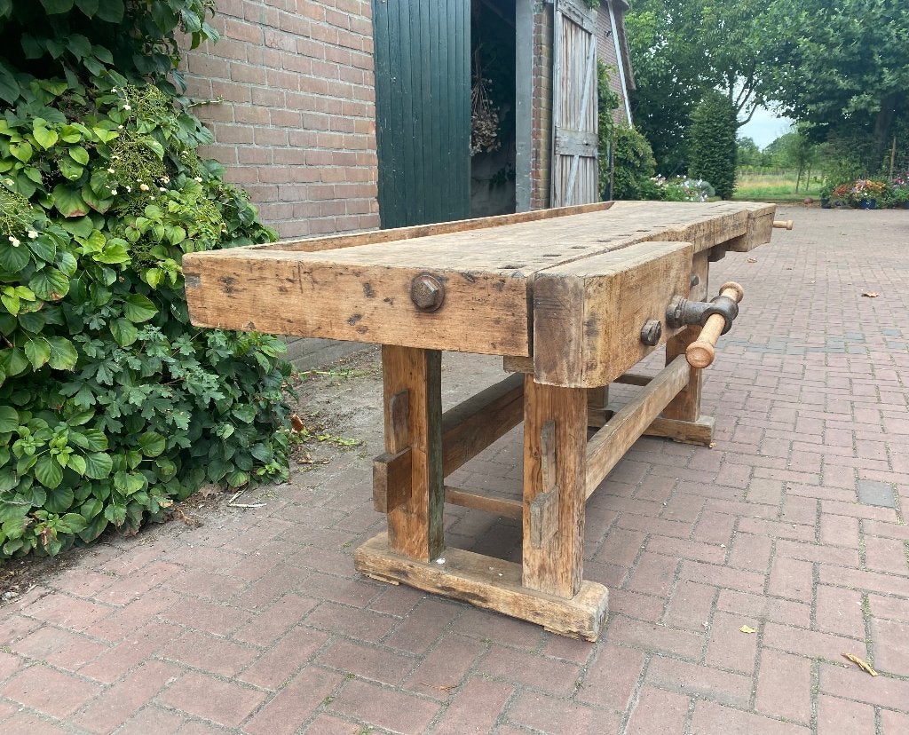 Robuuste houten werkbank, Huis en Inrichting, Ophalen, Gebruikt, 200 cm of meer, Rechthoekig