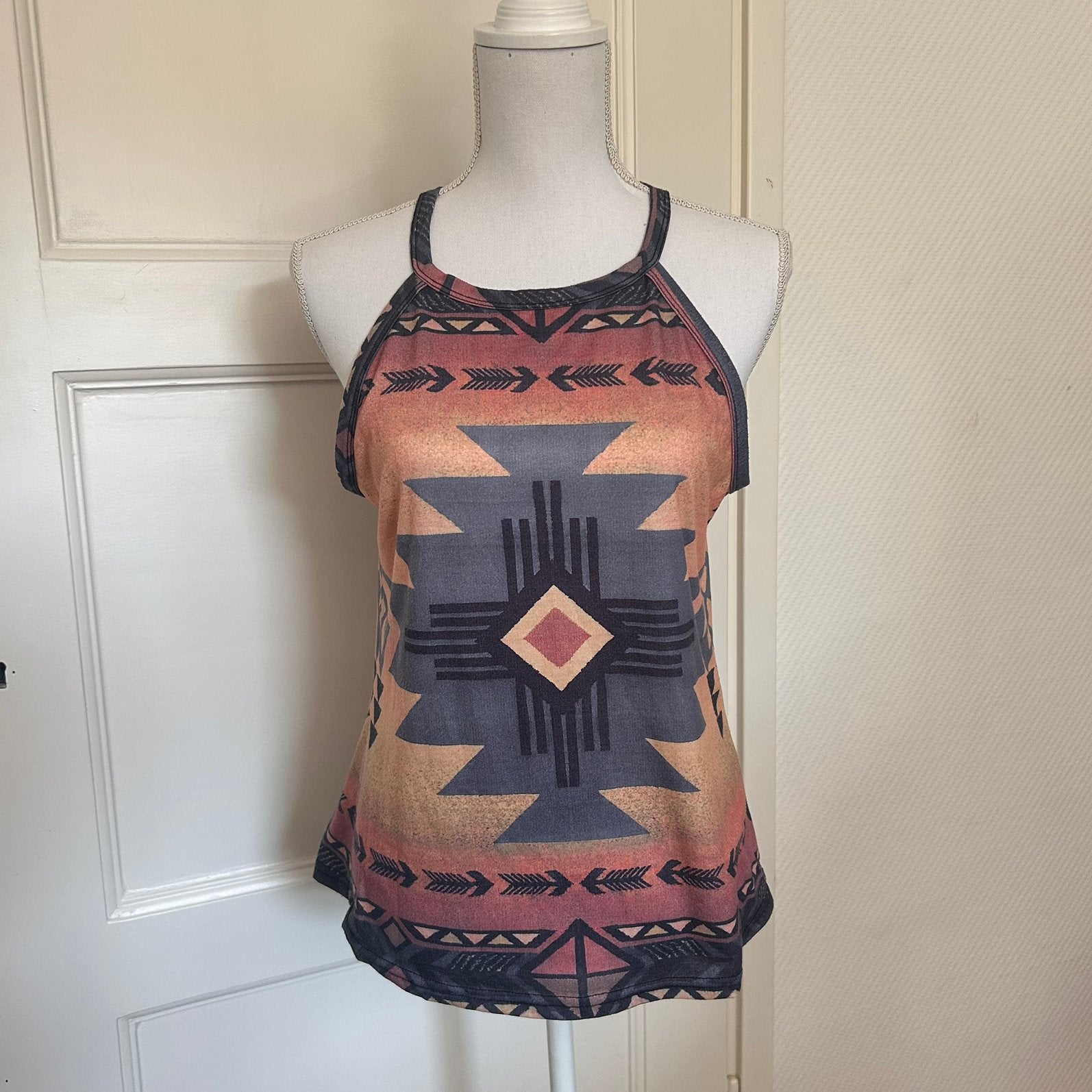 Boho Halter Top Aztec / Etnische Print Sunset – Maat M, Maat 38/40 (M), Oranje, Ophalen of Verzenden, Zonder mouw