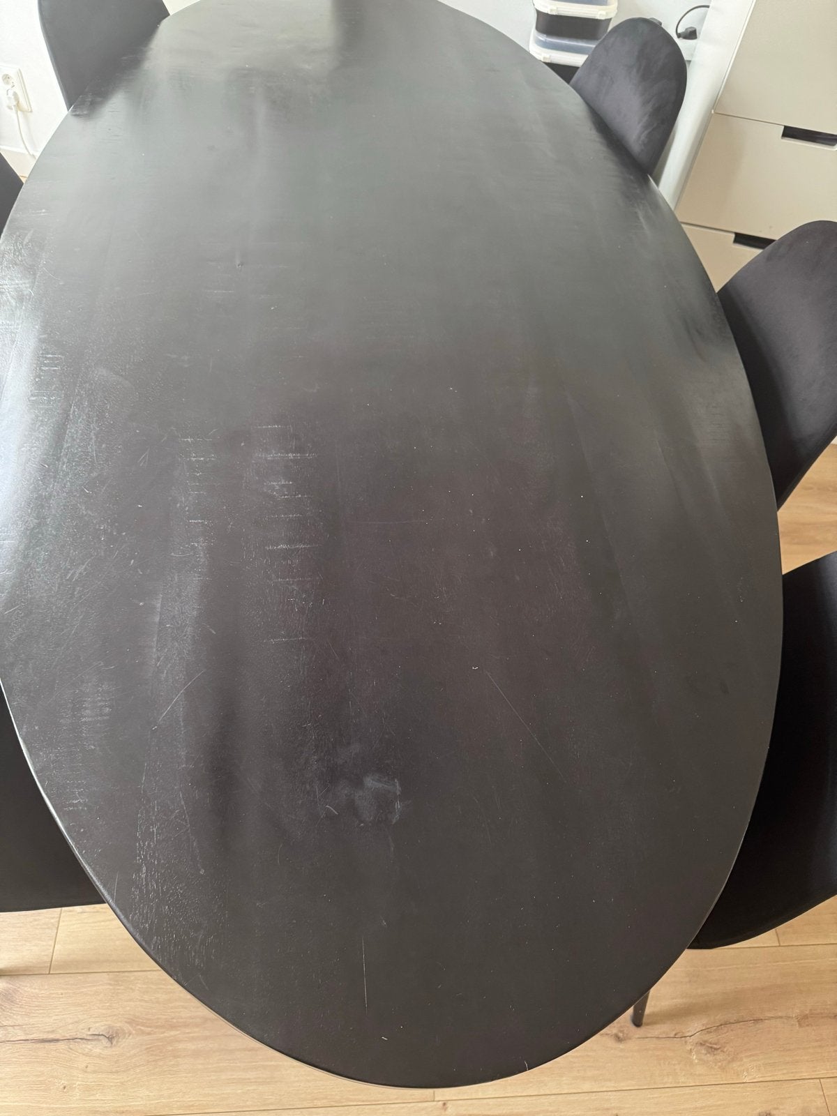 Mangohouten eettafel + 6 stoelen + lamp, Ophalen, Gebruikt, 100 tot 150 cm, Rond
