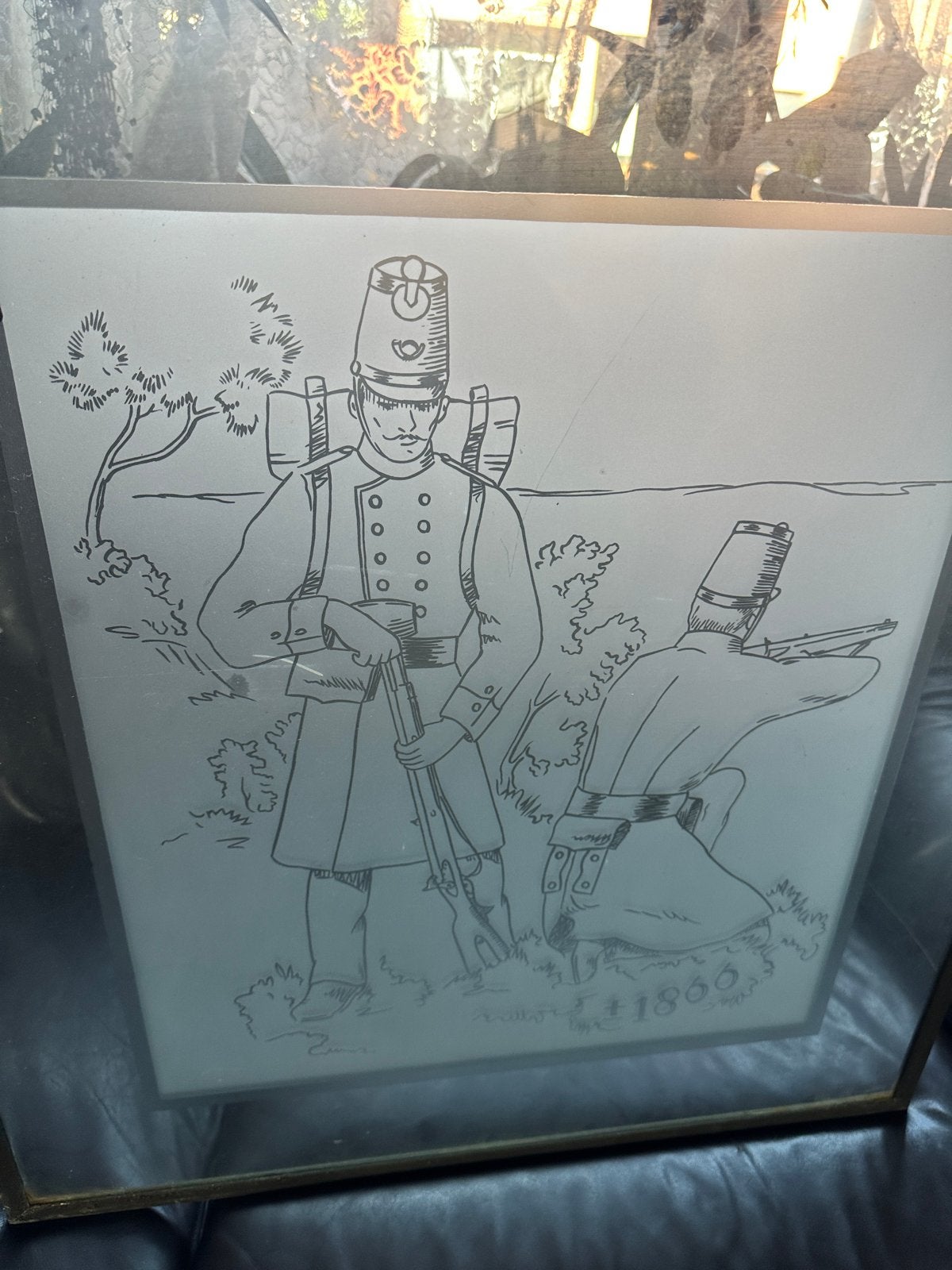 Gegraveerde glasplaat met soldaten uit 1866, Ophalen