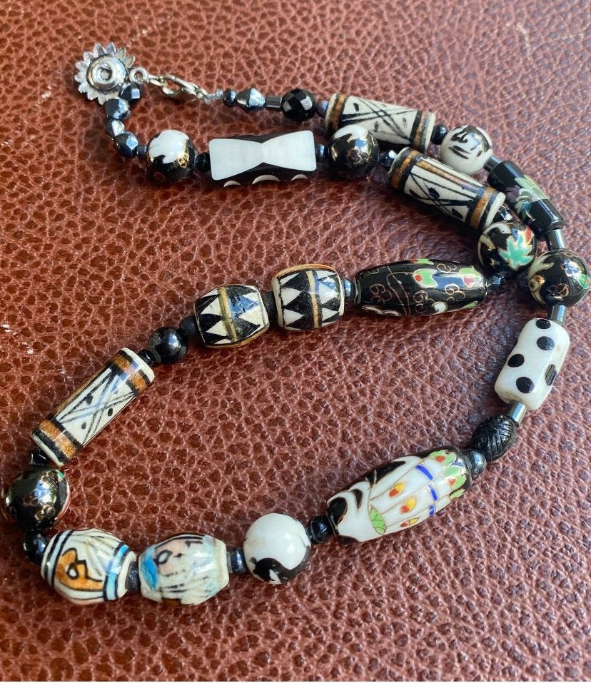 Handgemaakte ketting met antieke-vintage cloisonne kralen, Ophalen of Verzenden, Zo goed als nieuw, Overige materialen