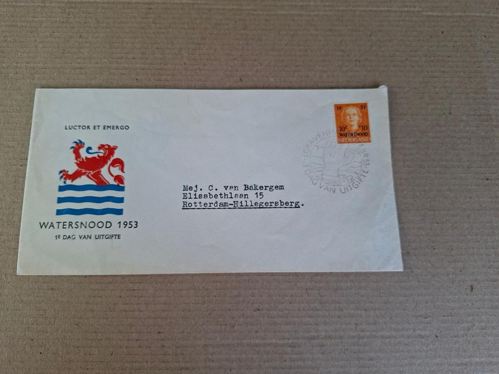 FDC E12 Nederland Watersnood 1953., Verzenden, Envelop