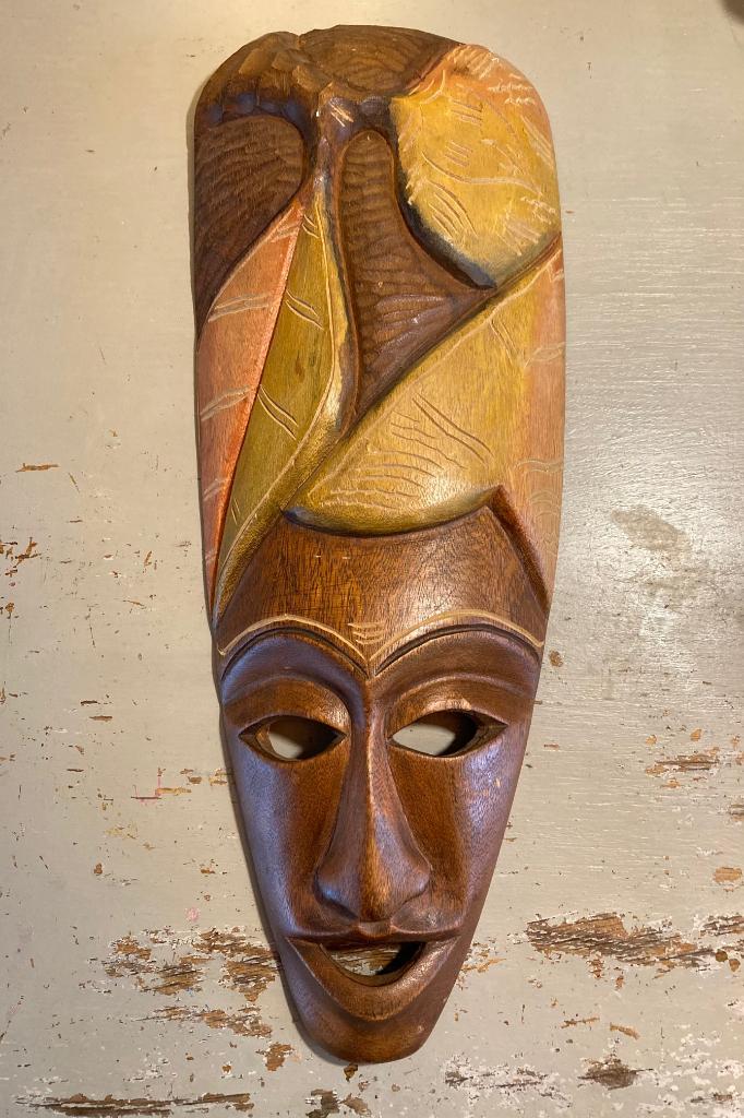 Vintage retro Mid Century houten Afrikaans masker decoratie, Hout, Decoratieobject, Ophalen of Verzenden, Zo goed als nieuw