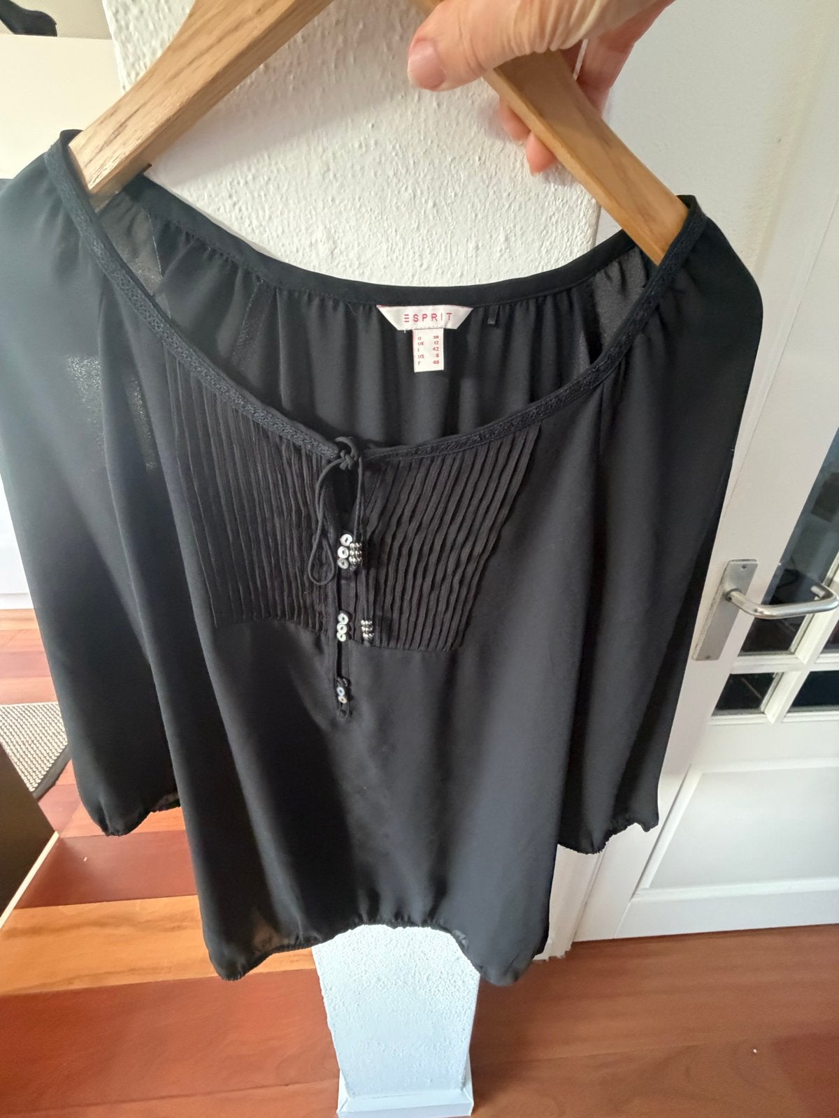 Esprit Zwarte Chiffon Blouse Maat M, Ophalen of Verzenden, Zo goed als nieuw, Maat 38/40 (M), Zwart