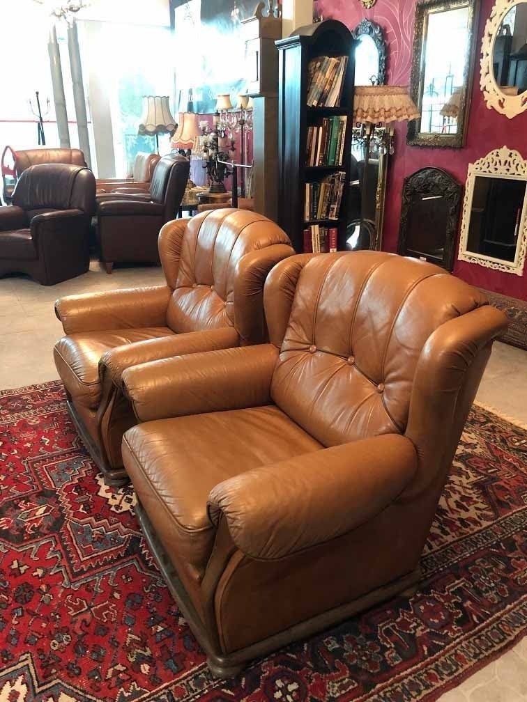 2 Fauteuils chesterfield leren stoelen klassiek vintage, Huis en Inrichting, Fauteuils, Ophalen, Gebruikt, 50 tot 75 cm, Leer