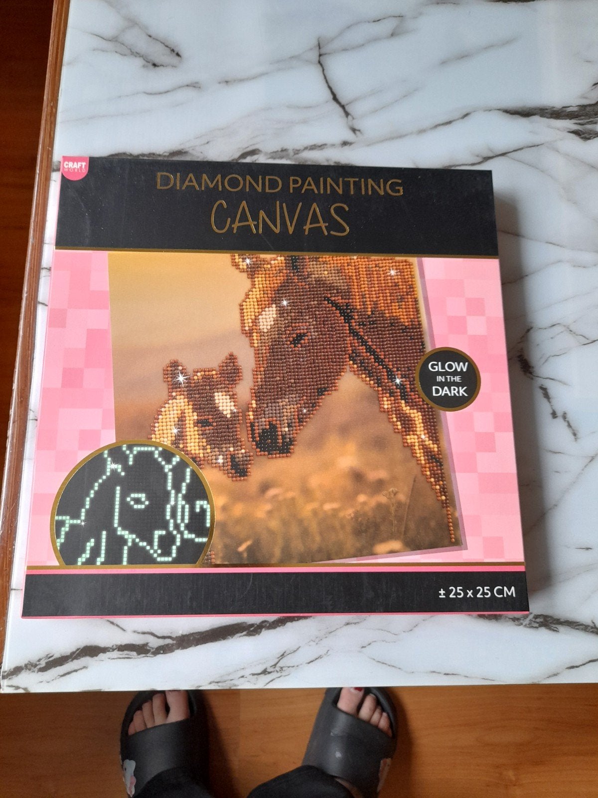 Diamond Painting Canvas Paard met Veulen Glow in the Dark, Nieuw, Meerkleurig, Ophalen of Verzenden, Overige materialen