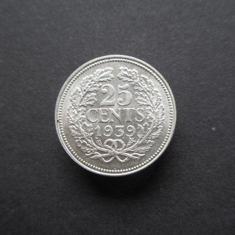 25 Cent 1939 Nederland UNC, Verzenden, Zilver, 25 cent, Koningin Wilhelmina
