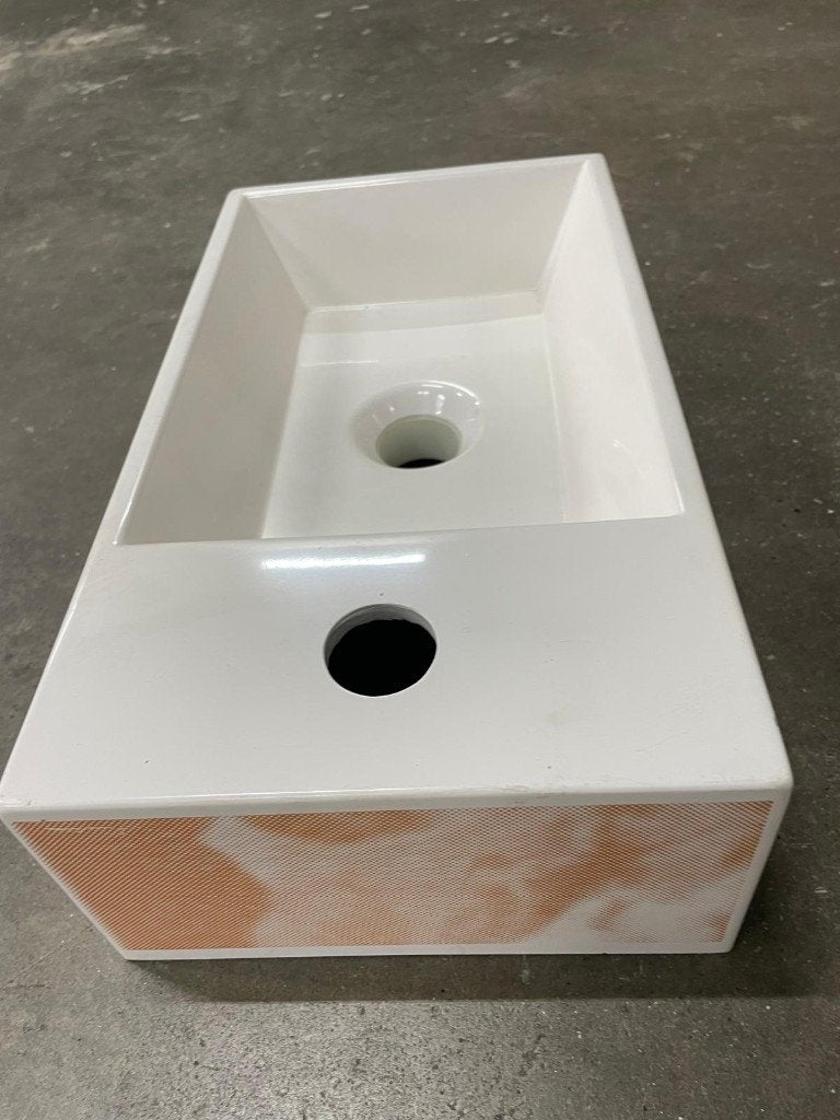 Design Fontein 40x22 cm Wit met Goudkleurig Motief, Ophalen, Nieuw, Steen, Wastafel