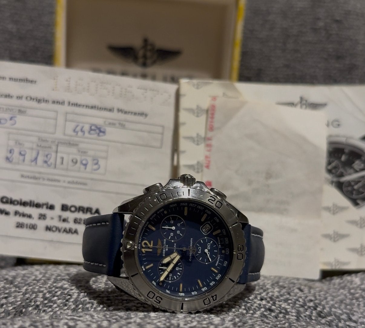Zeldzame Breitling Shark Chronograph Full Set Ref. A53605, Sieraden, Tassen en Uiterlijk, Horloges | Heren, Leer, Staal, Breitling