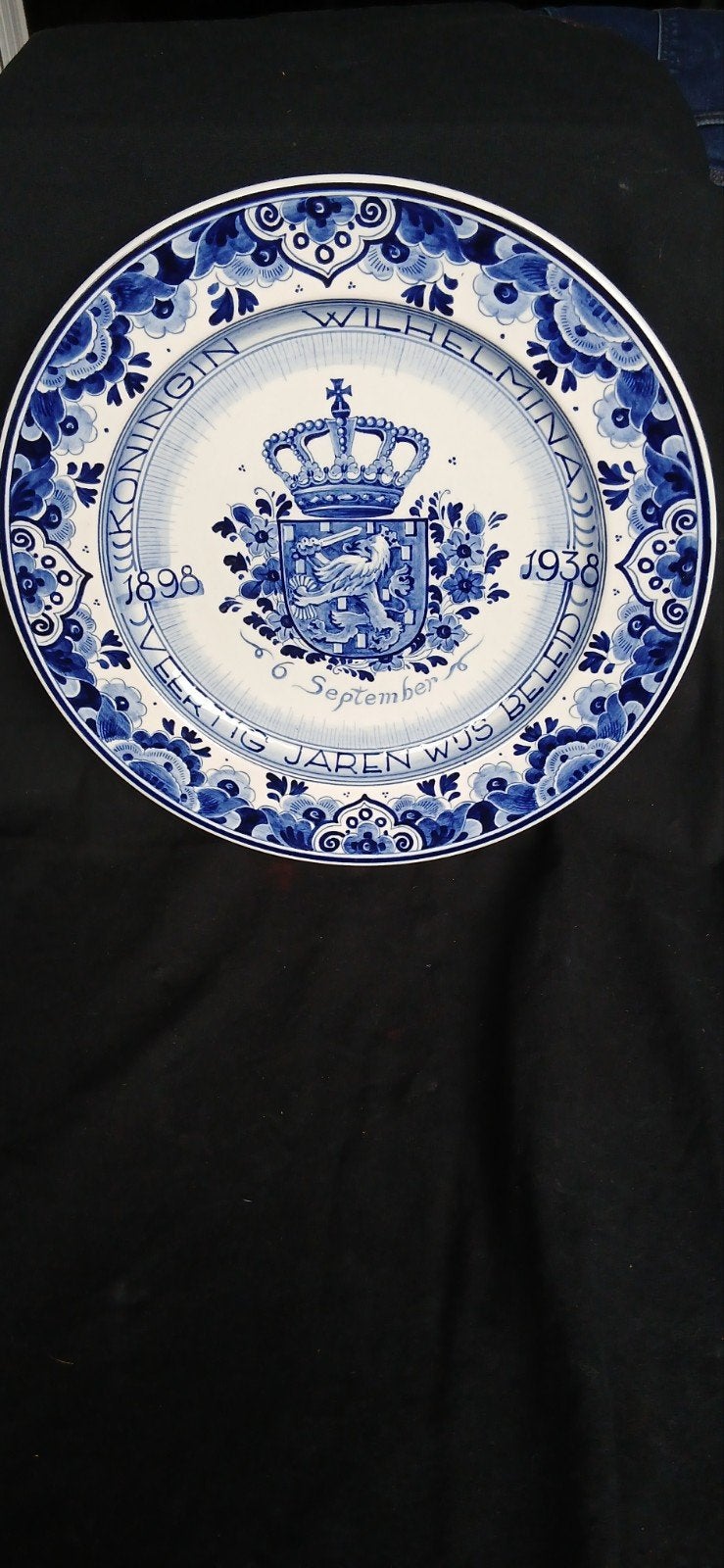 Delfts Blauw Herdenkingsbord Koningin Wilhelmina 1898-1938, Ophalen of Verzenden