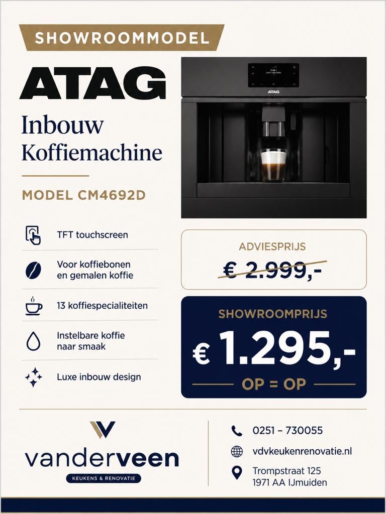 ATAG Inbouw Koffiemachine CM4692D - Showroommodel, Ophalen of Verzenden, Zo goed als nieuw, Koffiemachine, Gemalen koffie