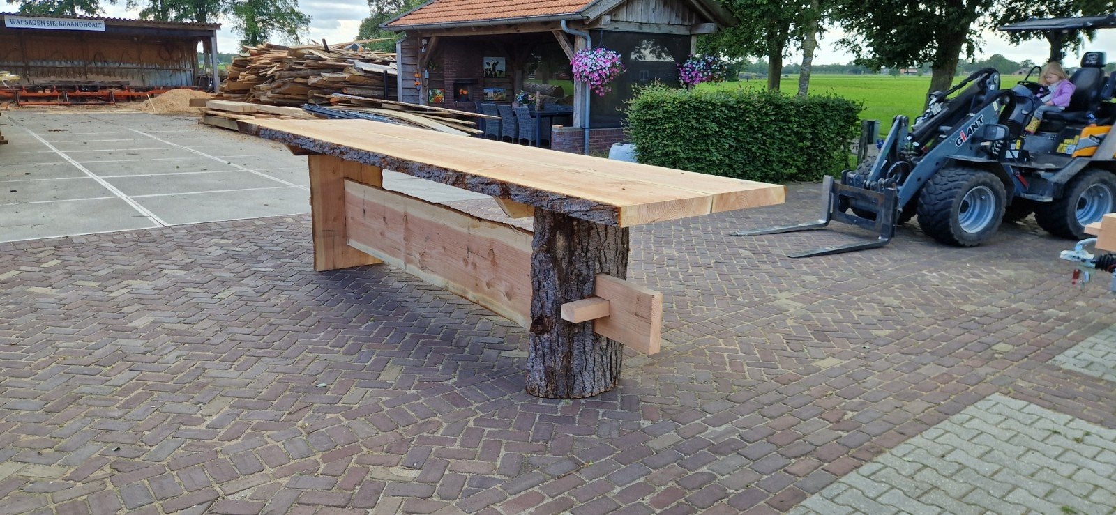 Mooie Douglas Stamtafel / Biertafel - 450x120x8 cm, Tuin en Terras, Tuintafels, Ophalen, Nieuw, Rechthoekig, Hout