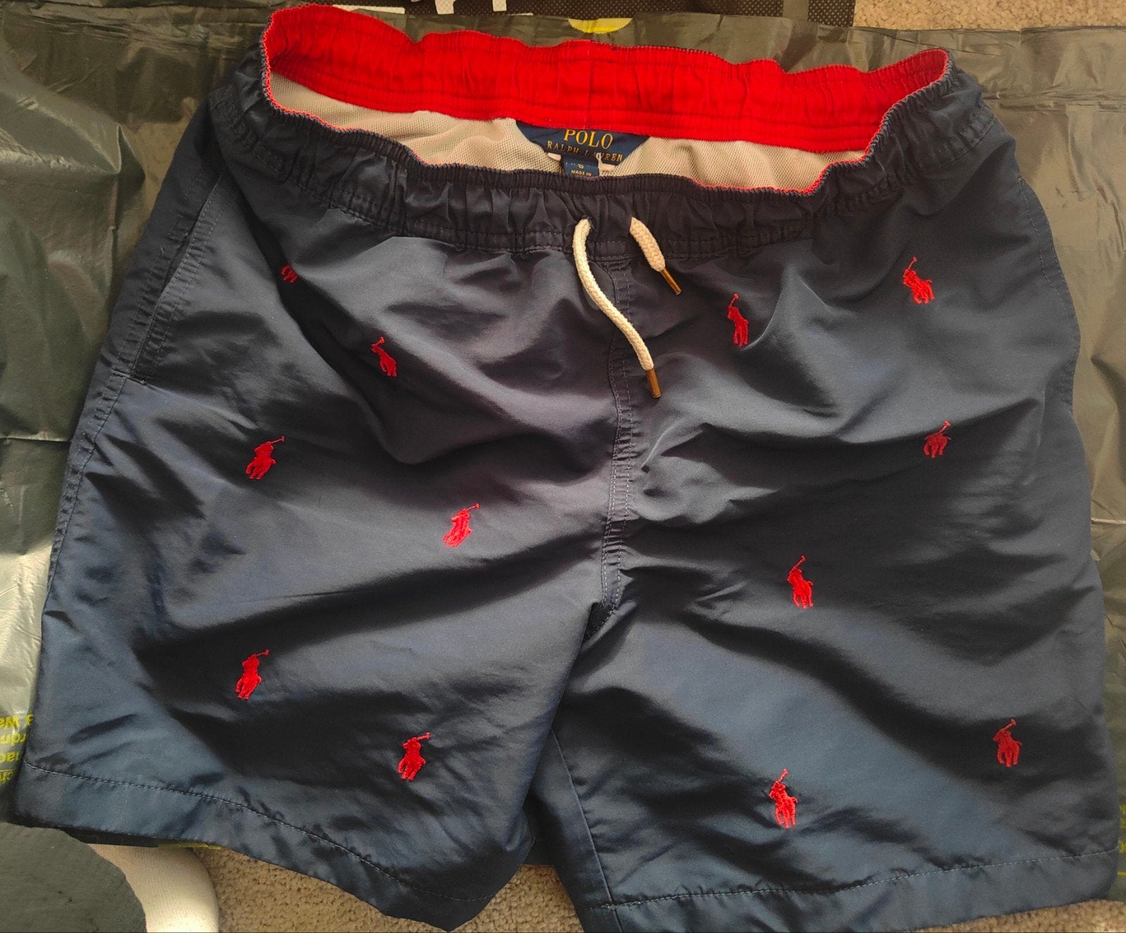 Polo Ralph Lauren Zwemshort - Donkerblauw met rode logo's, Kinderen en Baby's, Gebruikt, Ophalen of Verzenden, Maat 164, Zwembroek