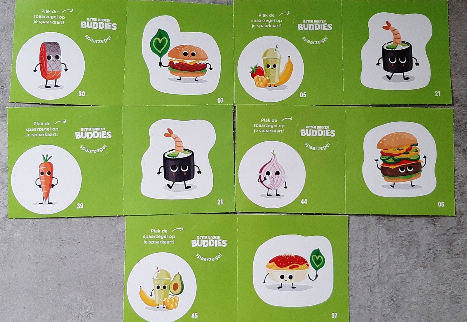Plus 5 beter bikken spaarzegels/9 stickers.Zie beschrijving., Verzamelen, Plus, Ophalen of Verzenden