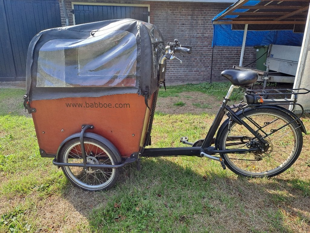 Babboe bakfiets, Gebruikt, 3 kinderen, Huif, Trommelrem
