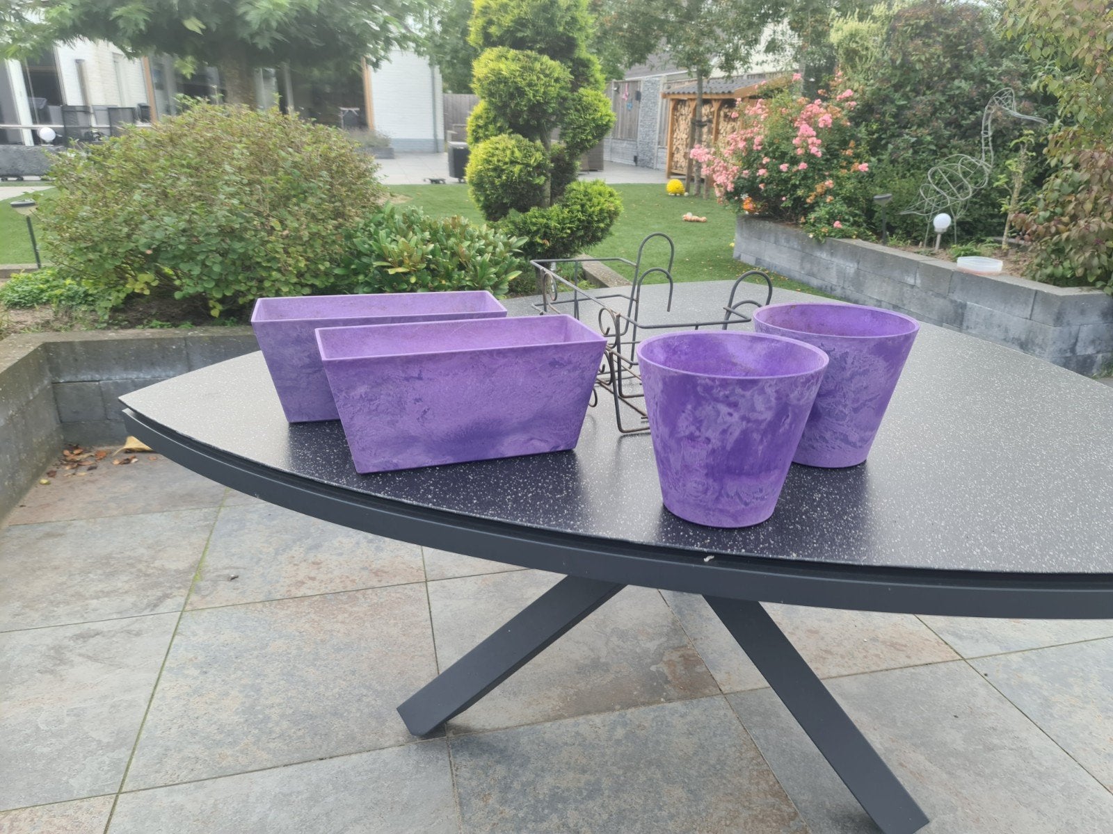 Set van 4 paarse bloempotten en plantenbakken, Ophalen, Kunststof, Gebruikt, Binnen