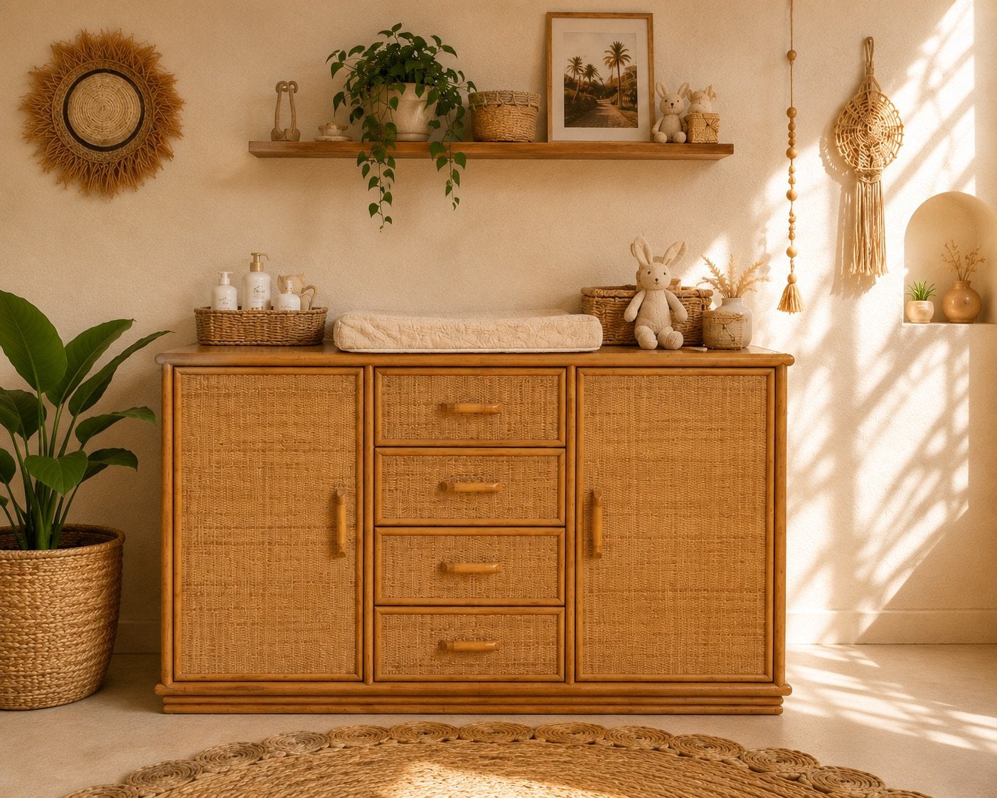 Vintage rotan commode, Ophalen, 50 tot 70 cm, 90 tot 105 cm, 100 cm of meer