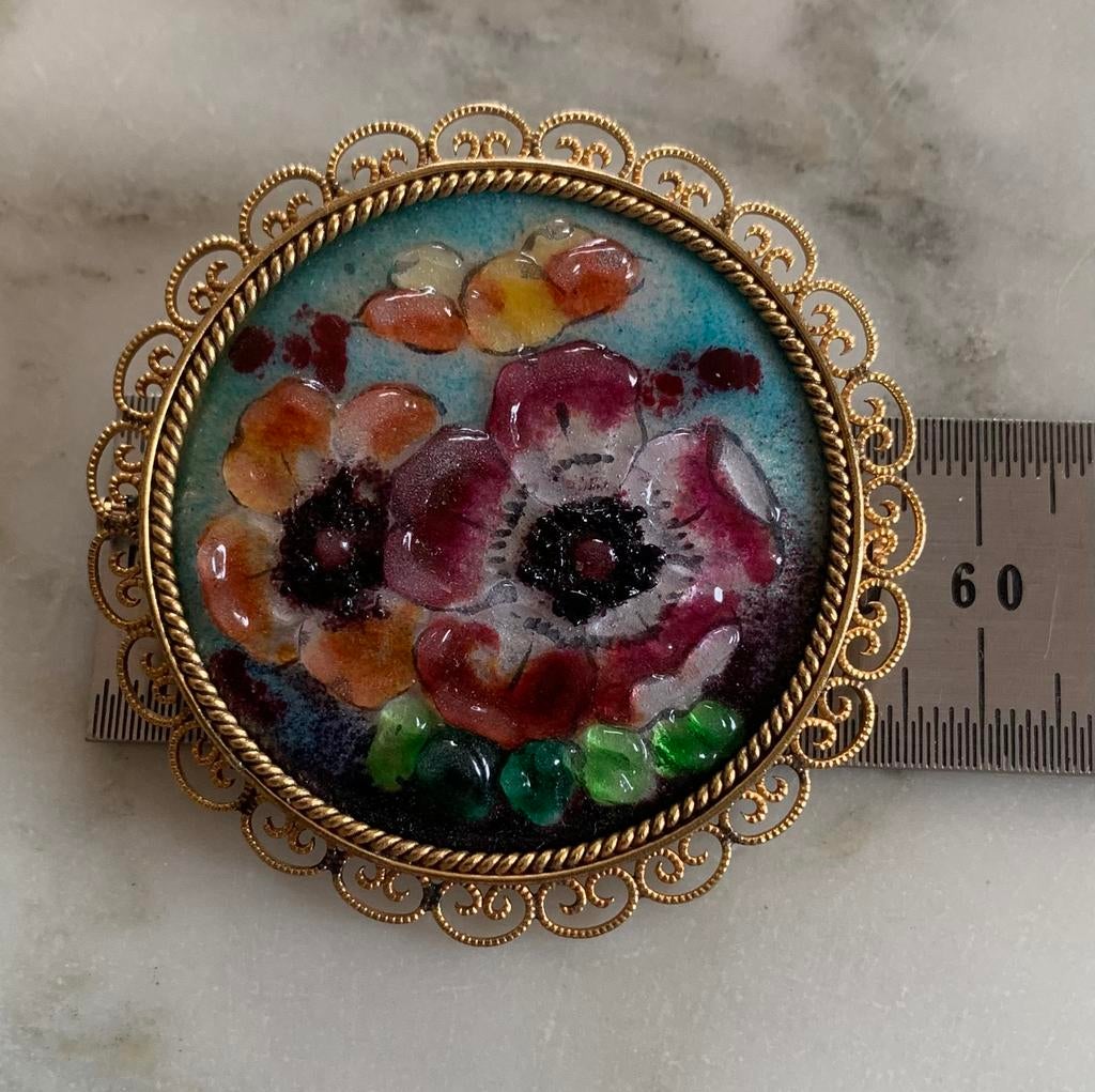 Limoges glas emaille broche ( gesigneerd ), Sieraden, Tassen en Uiterlijk, Antieke sieraden, Ophalen of Verzenden, Overige materialen