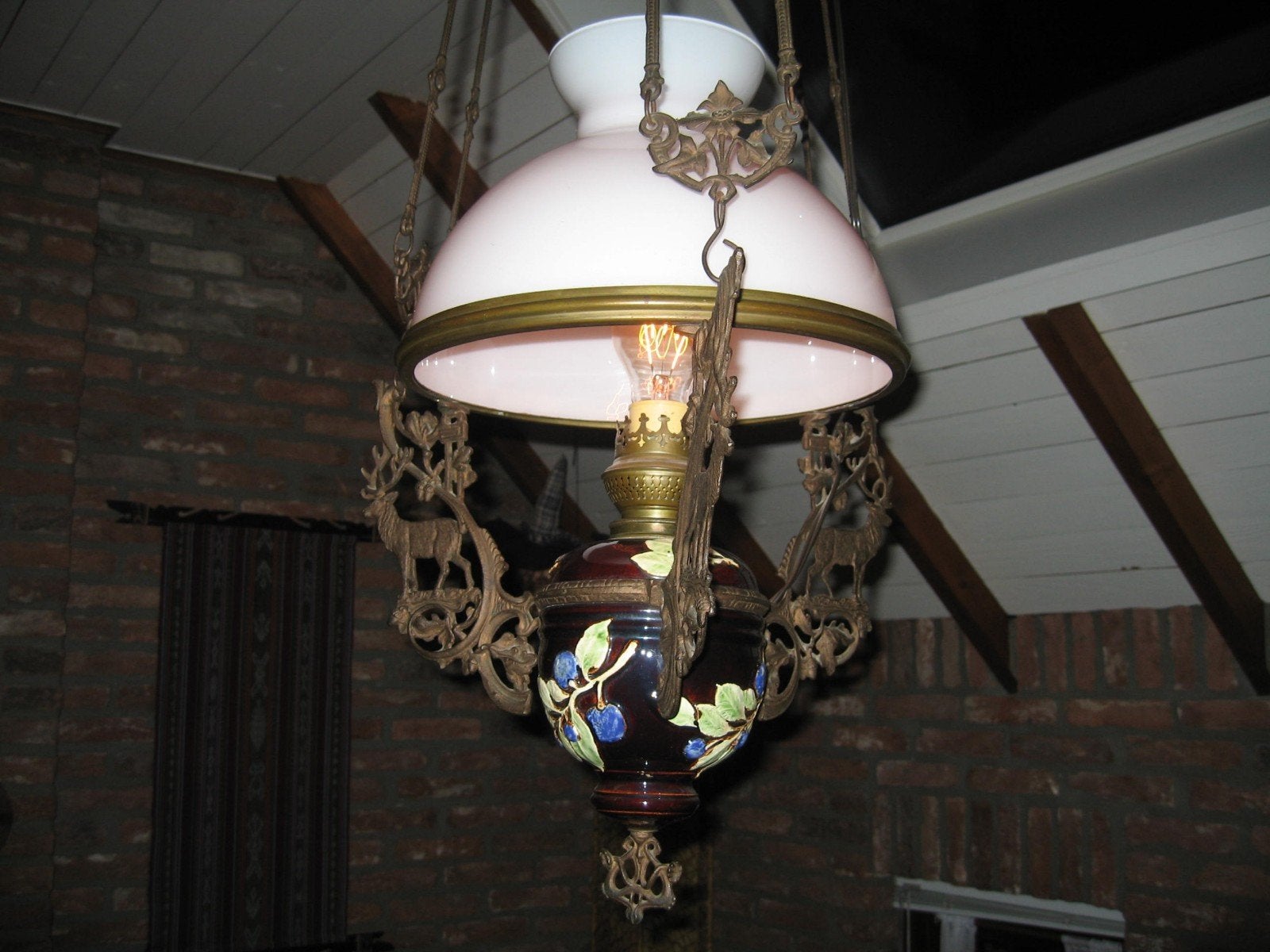 Antieke olie hanglamp, Antiek en Kunst, Antiek | Lampen, Ophalen of Verzenden