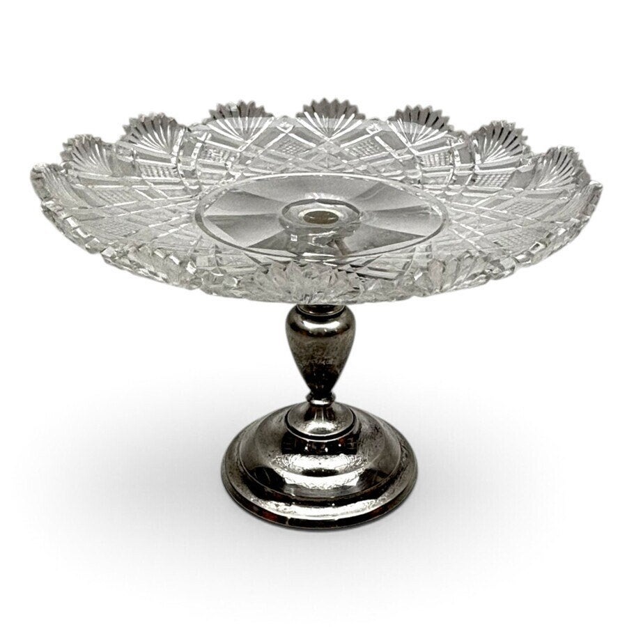 Kristallen tazza met zilveren voet, Ophalen of Verzenden