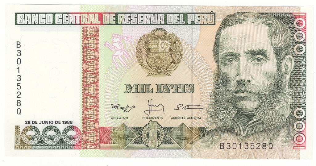 24-2447 Peru 1000 intis 1988, Ophalen of Verzenden, Zuid-Amerika, Los biljet