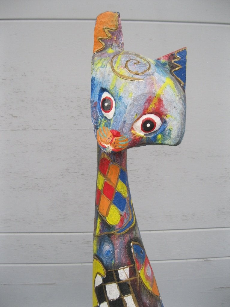 Tom's Drag houten kat 81cm, Antiek en Kunst, Kunst | Designobjecten, Ophalen of Verzenden