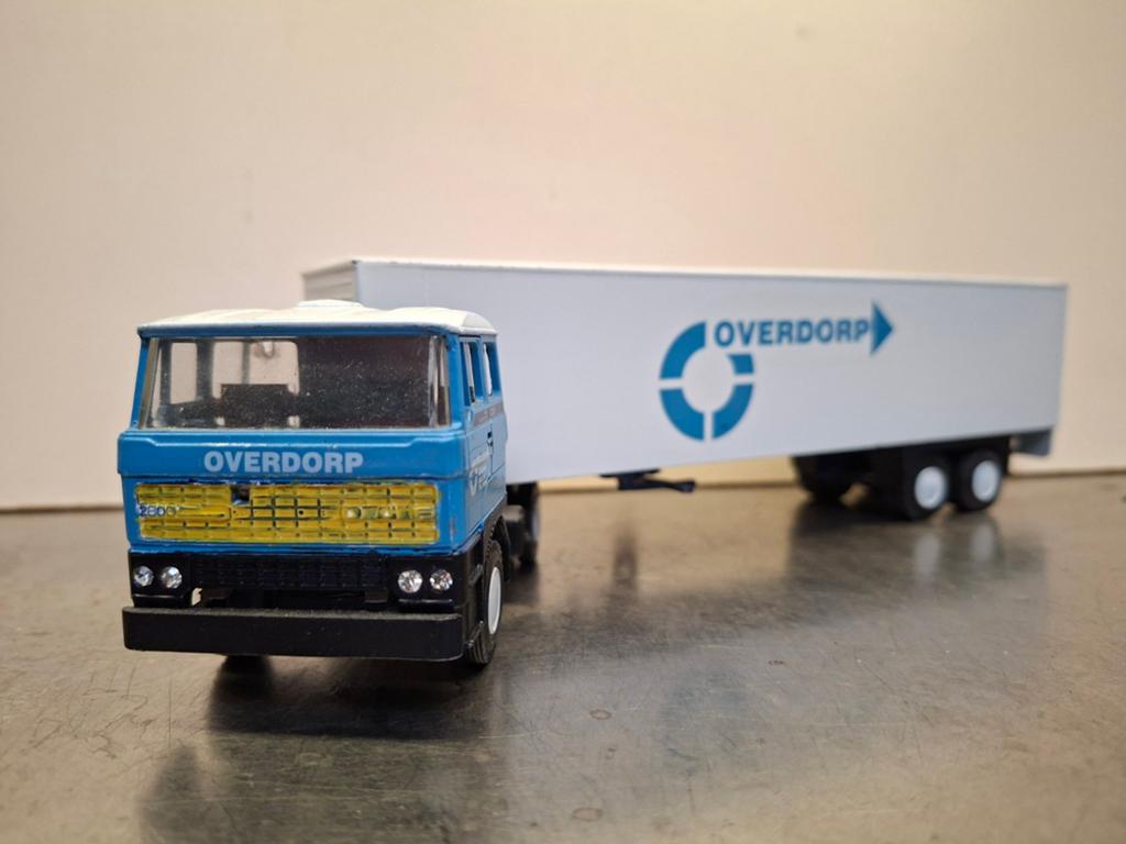 LION CAR  / LION TOYS vrachtwagen DAF OVERDORP zelfbouw, Hobby en Vrije tijd, Modelauto's | 1:50, Ophalen of Verzenden, Bus of Vrachtwagen