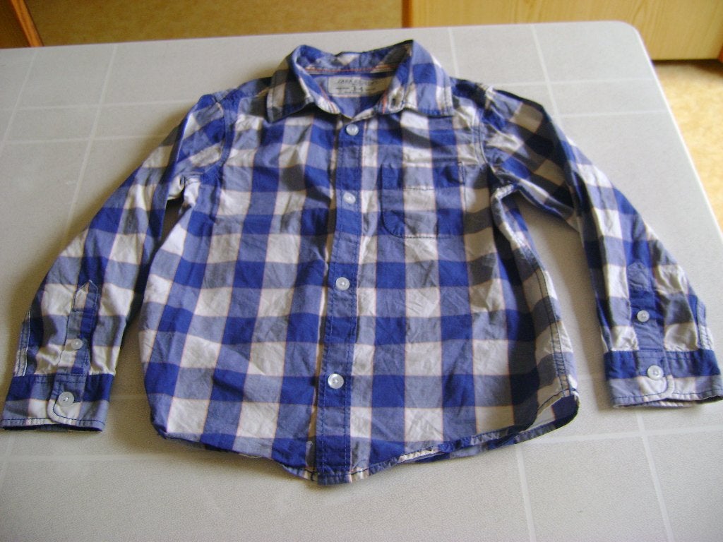 blauw/wit geruit overhemd van zara kids mt104, Ophalen of Verzenden, Zo goed als nieuw, Zara, Shirt of Longsleeve